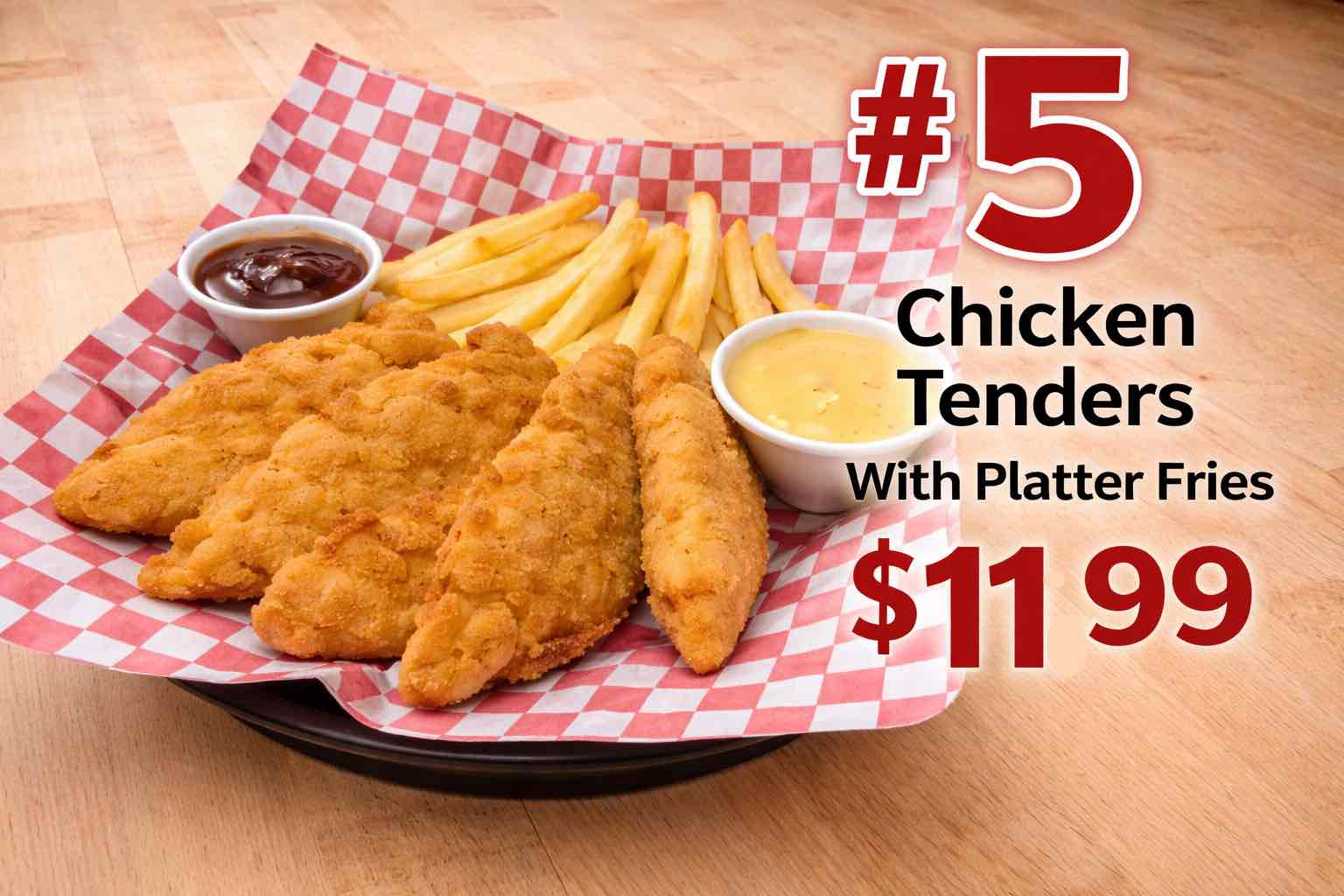 #5 Chicken Tenders With Platter Fries $11.99